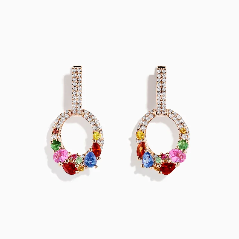 14K Rose Gold Multi Sapphire and Diamond Earrings