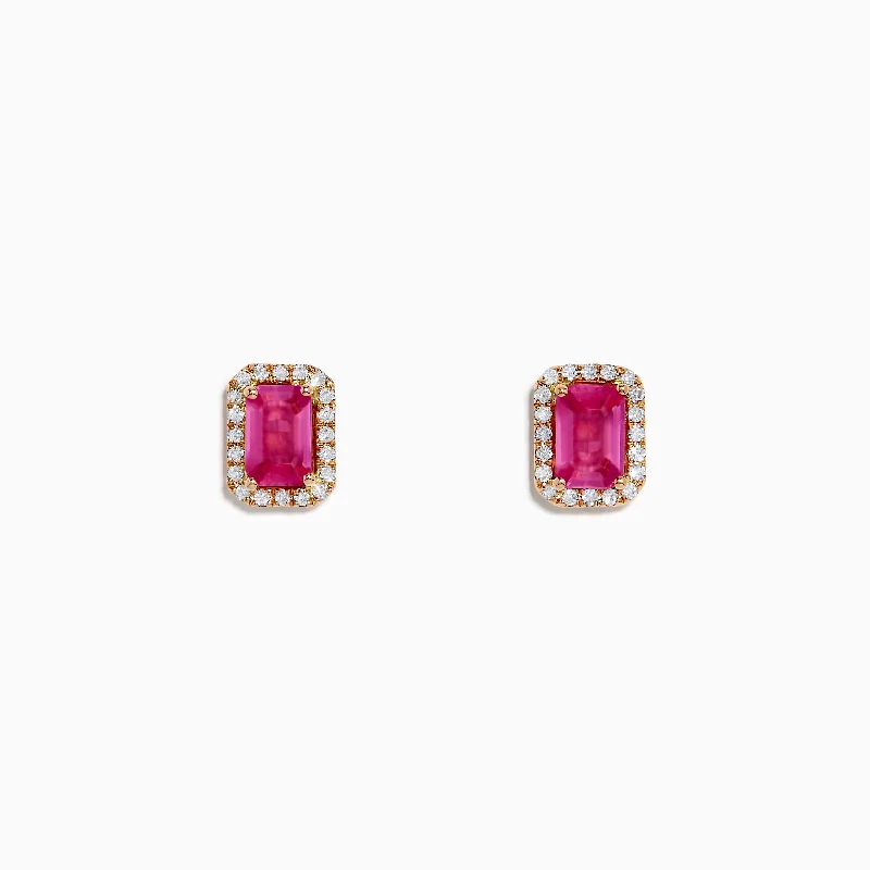 14K Rose Gold Pink Sapphire and Diamond Earrings