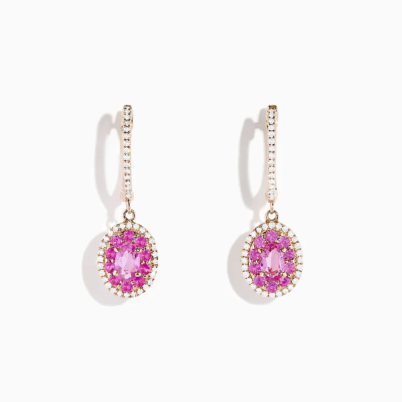 14K Rose Gold Pink Sapphire and Diamond Earrings