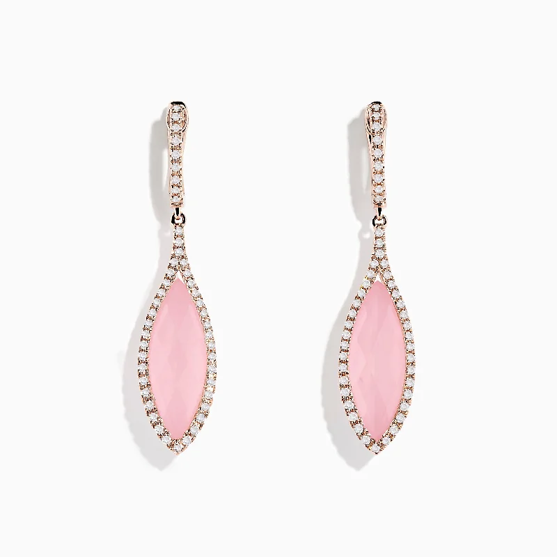 14K Rose Gold Rose Quartz and Diamond Earrings