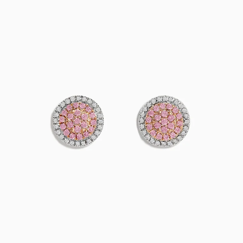 14K Two Tone Gold Pink and White Diamond Earrings