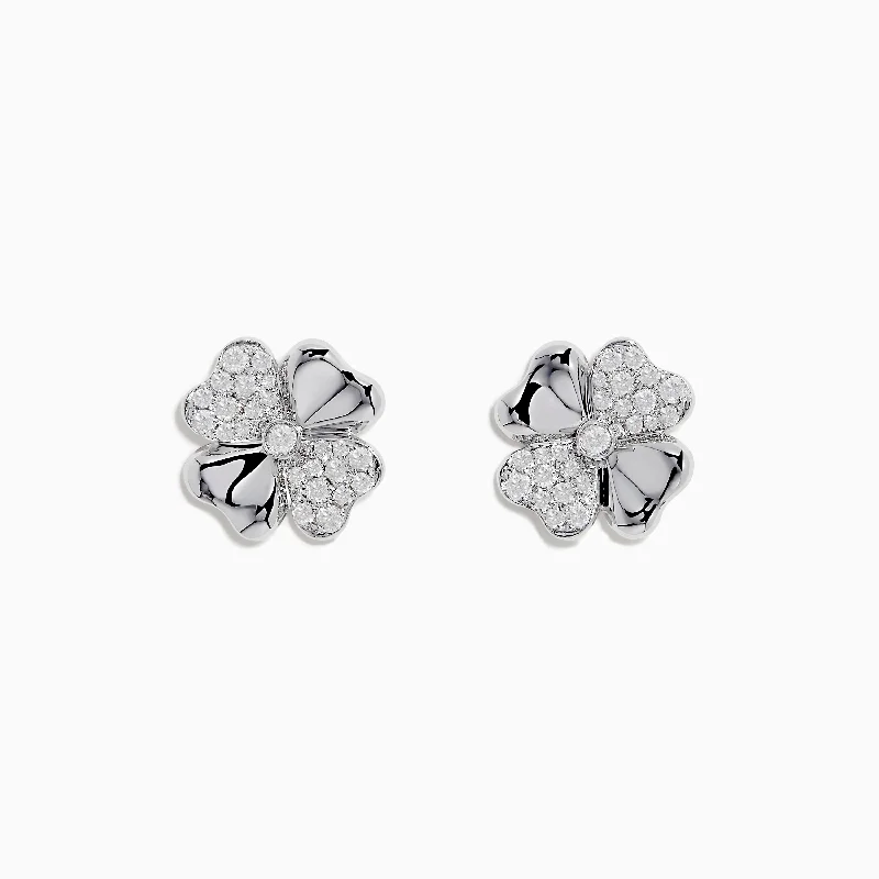 14K White Gold Diamond Flower Earrings