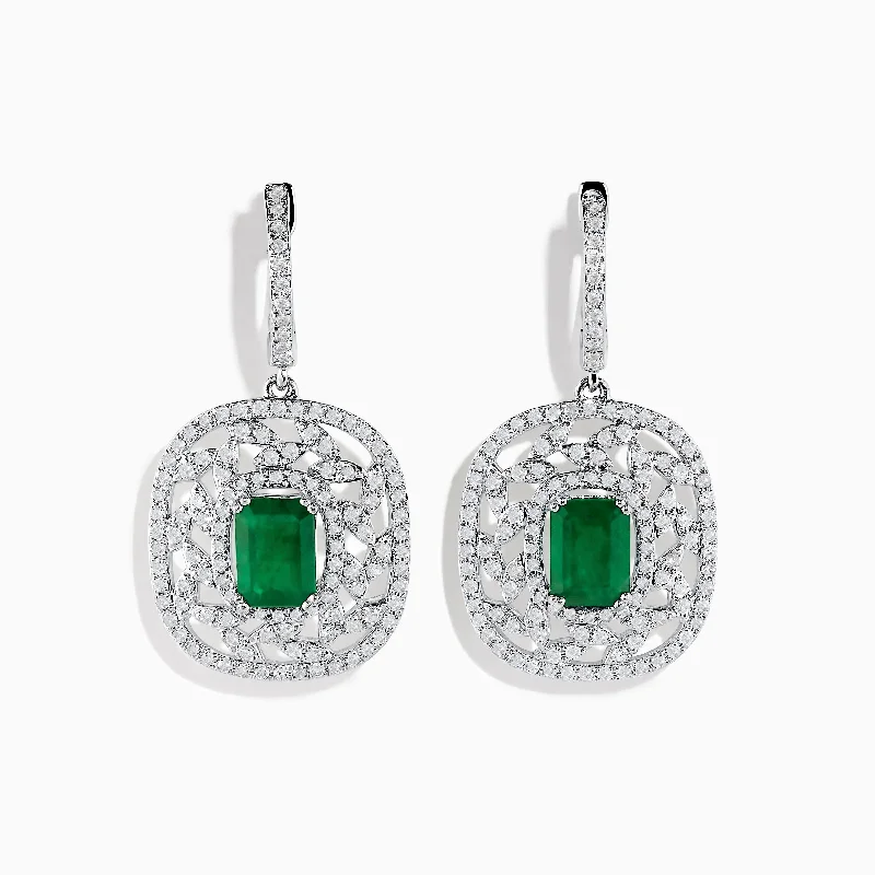 14K White Gold Emerald and Diamond Earrings