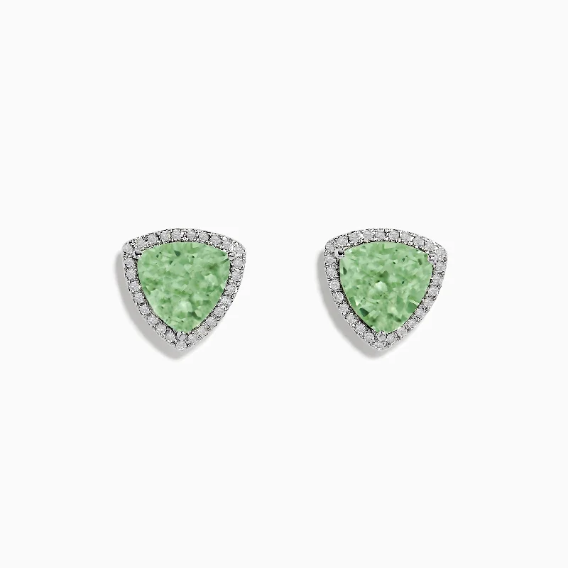 14K White Gold Green Amethyst and Diamond Earrings