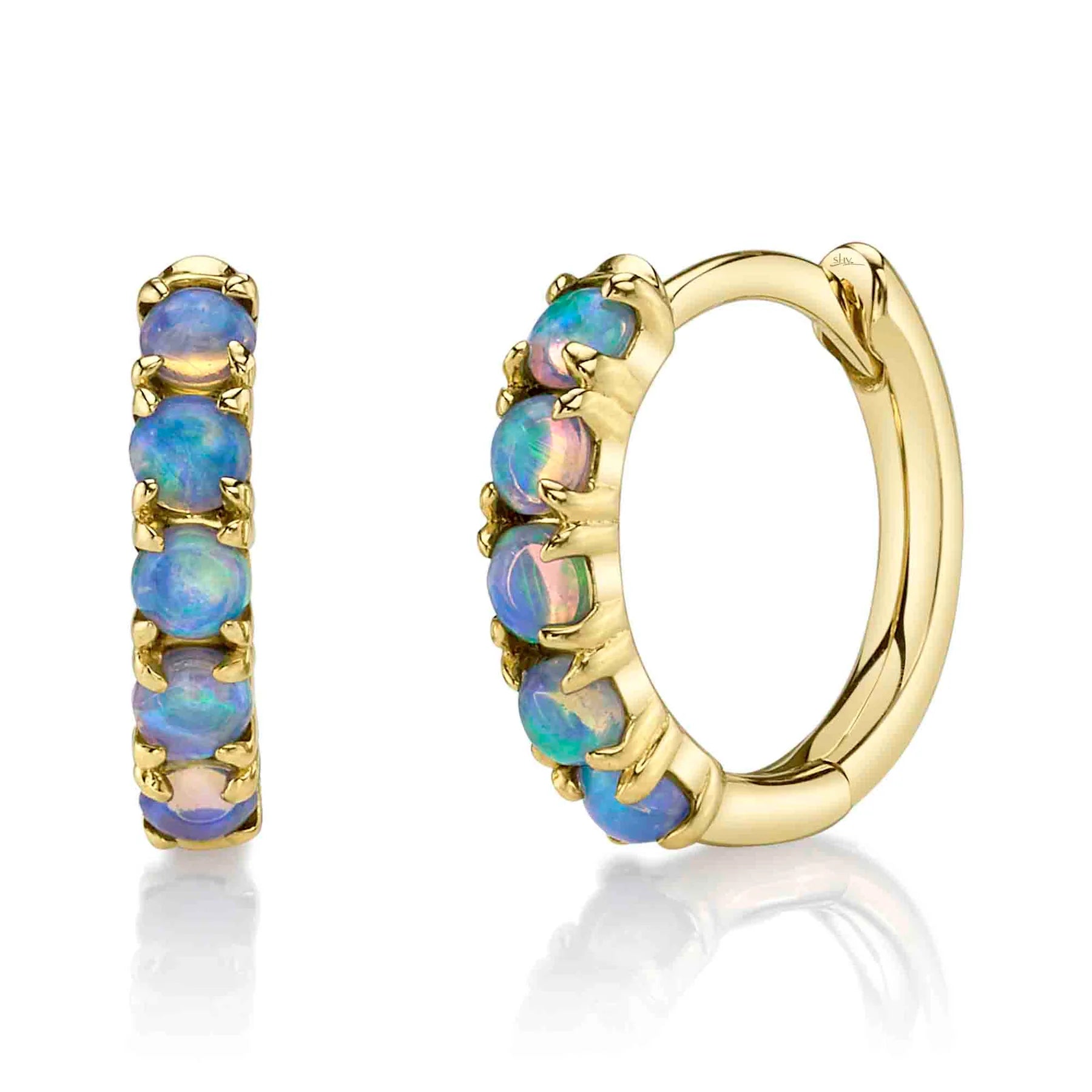 14K Yellow Gold 0.25 Carat Opal Huggie Earrings