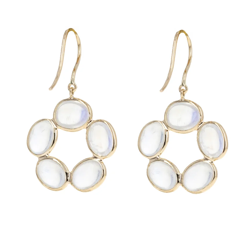 14K Yellow Gold 9.43 Carat Moonstone Bezel Floral Earrings