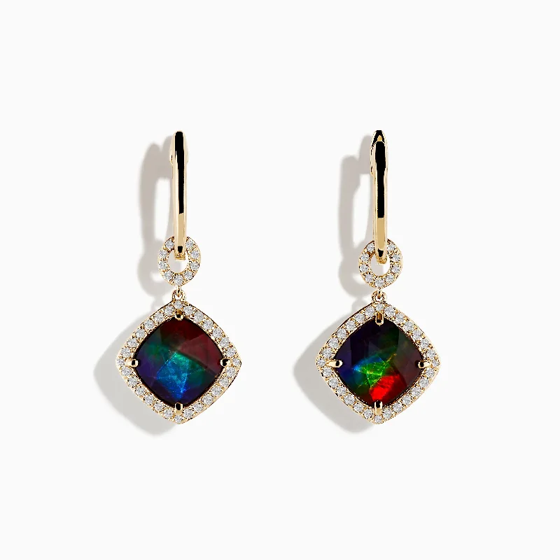 14K Yellow Gold Ammolite and Diamond Earrings