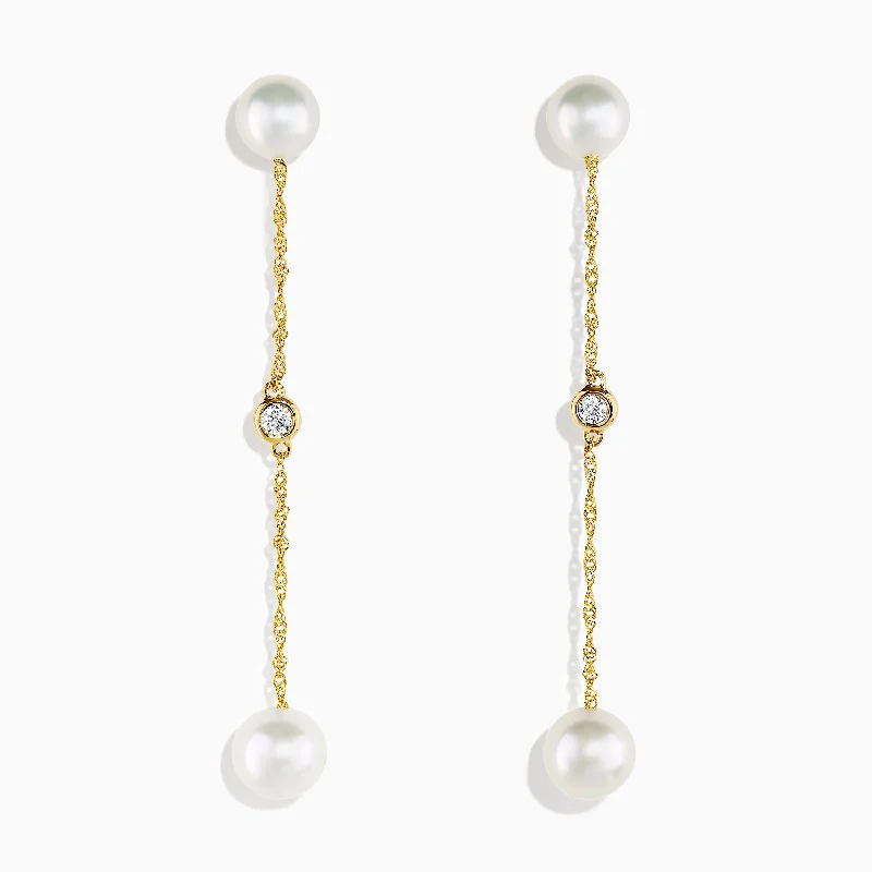 14K Yellow Gold Cultured Freshwater Pearl and Diamond Earrings