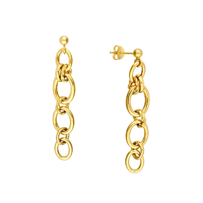 14K Yellow Gold Polished Oval Link Dangle Earrings