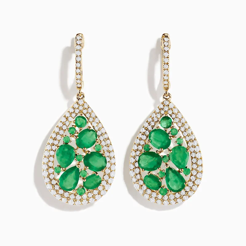 14K Yellow Gold Emerald and Diamond Earrings