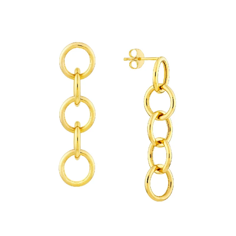 14K Yellow Gold Round Endless Link Dangle Earrings