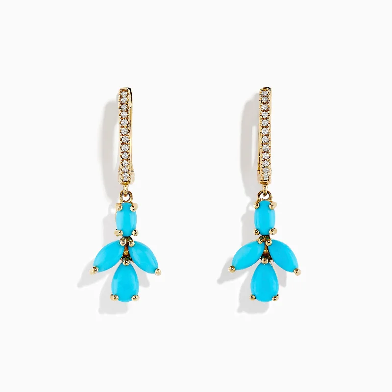 14K Yellow Gold Turquoise and Diamond Earrings