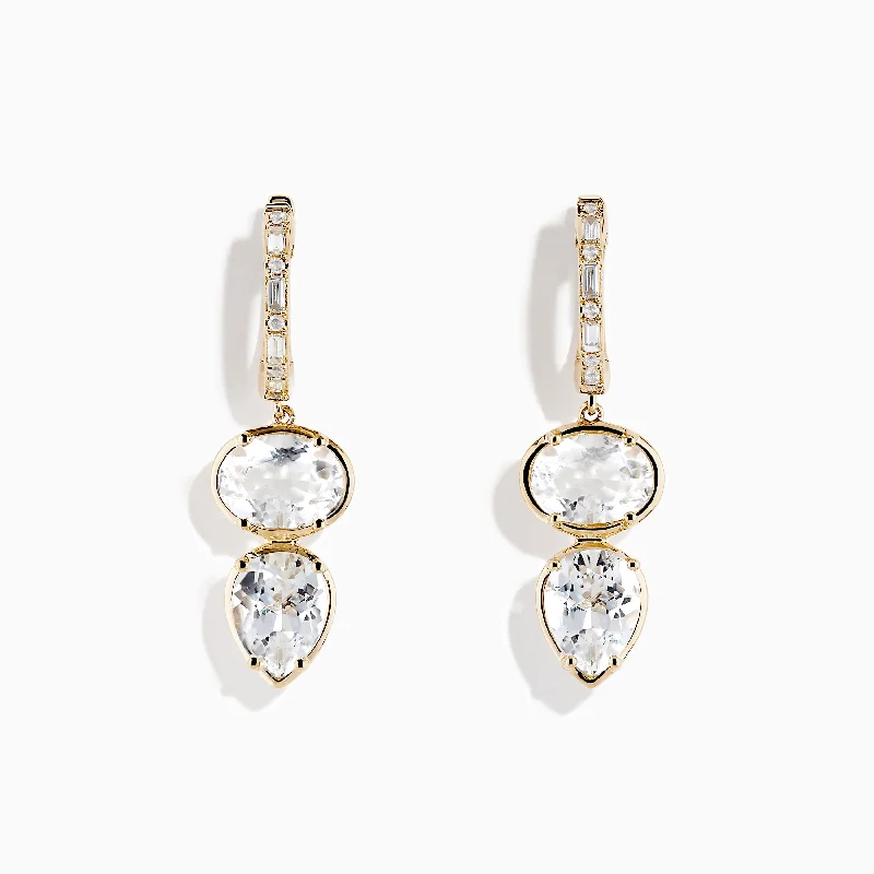 14K Yellow Gold White Topaz and Diamond Earrings