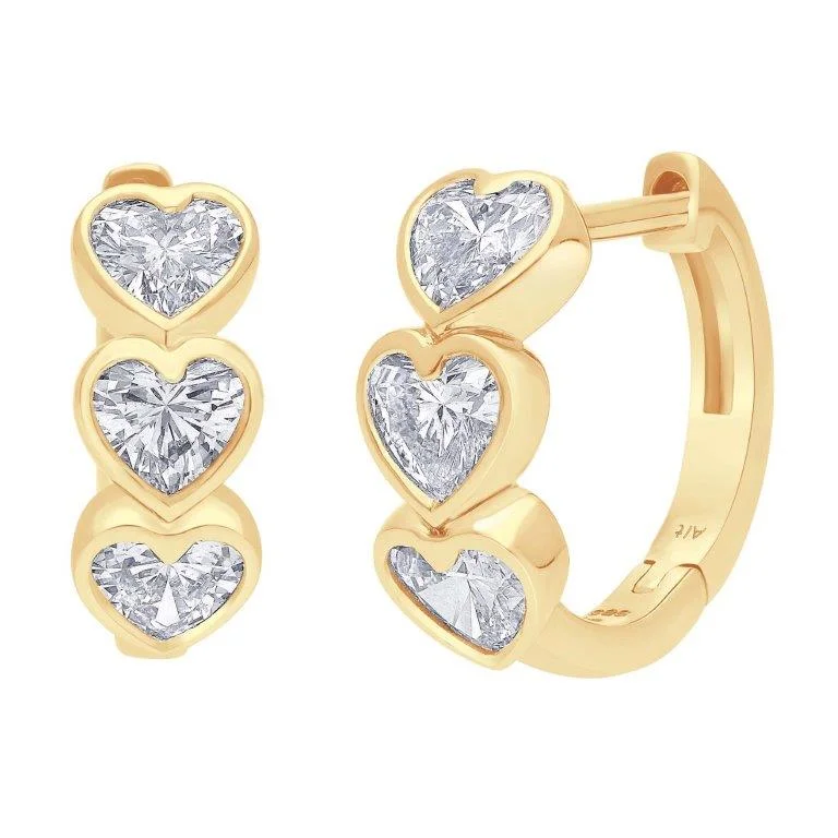 14K Heart Shaped Diamond Huggies