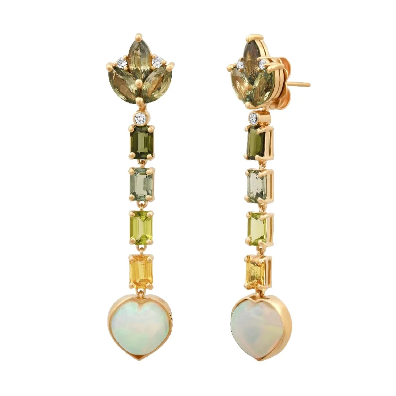 14K YG Multi Sapphire, Opal and Diamond Convertible Earrings