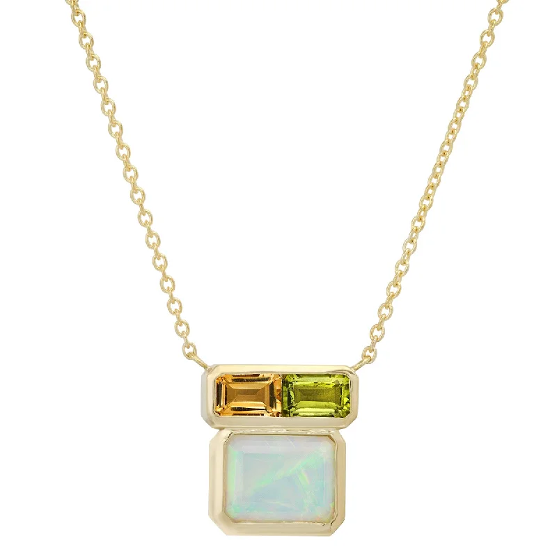 14K YG Opal, Citrine and Peridot Mosaic Necklace