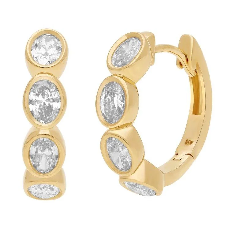 14K YG Oval Shaped Diamond Huggies