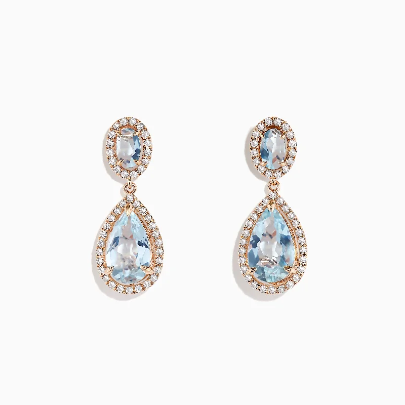 Aquarius 14K Rose Gold Aquamarine and Diamond Earrings