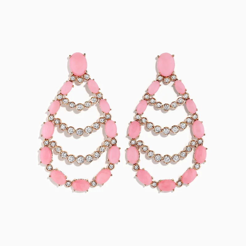 Aurora 14K Rose Gold Pink Opal and Diamond Earrings