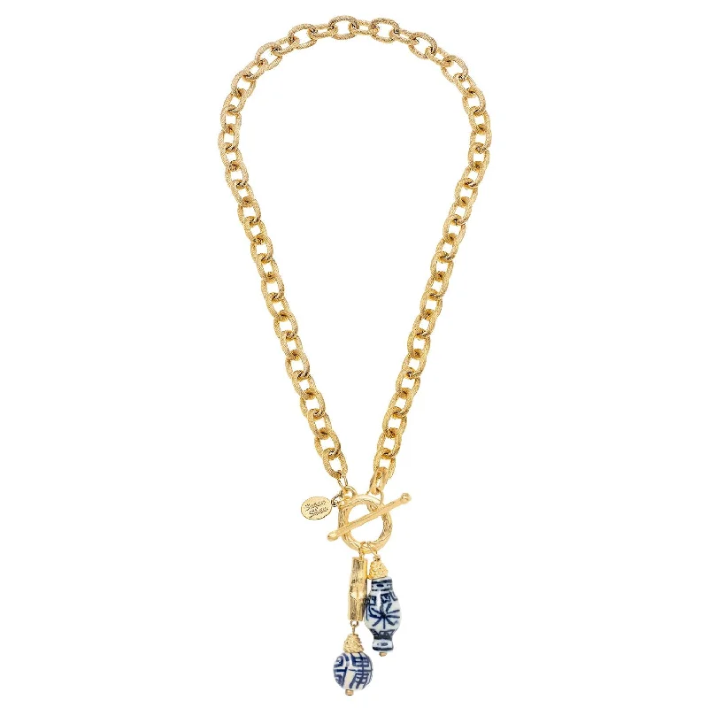 Blue & White Bamboo Toggle Necklace