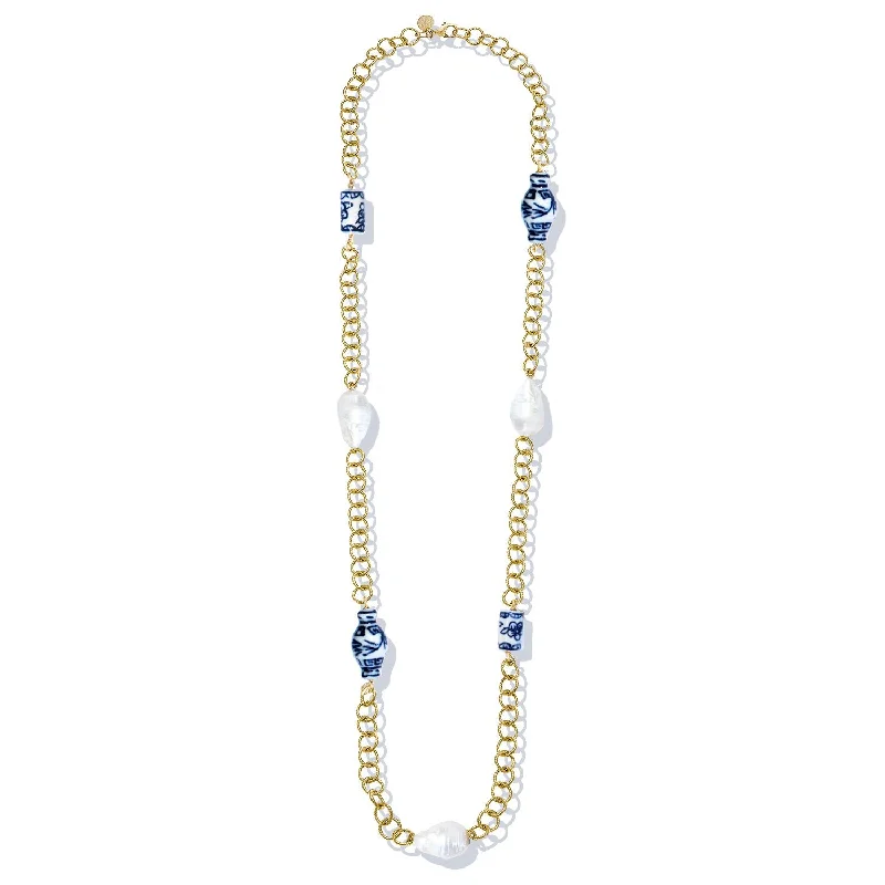 Blue & White Chain Wrap Necklace