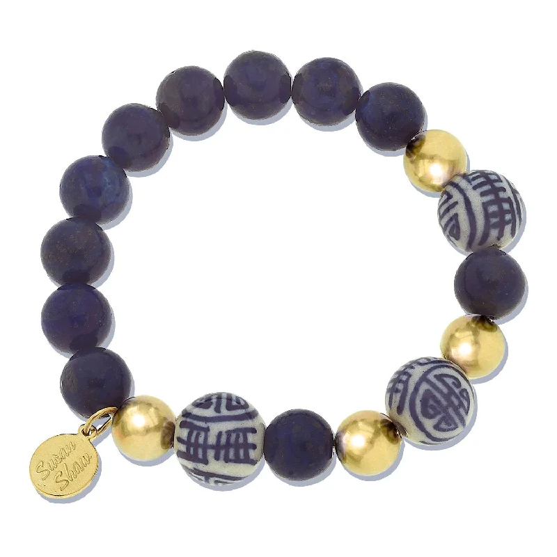 Blue & White Lapis Stretch Bracelet