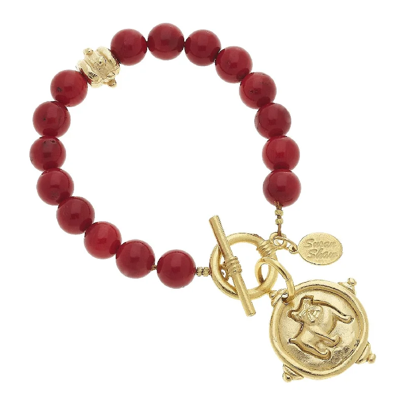 Bulldog + Red Coral Bracelet