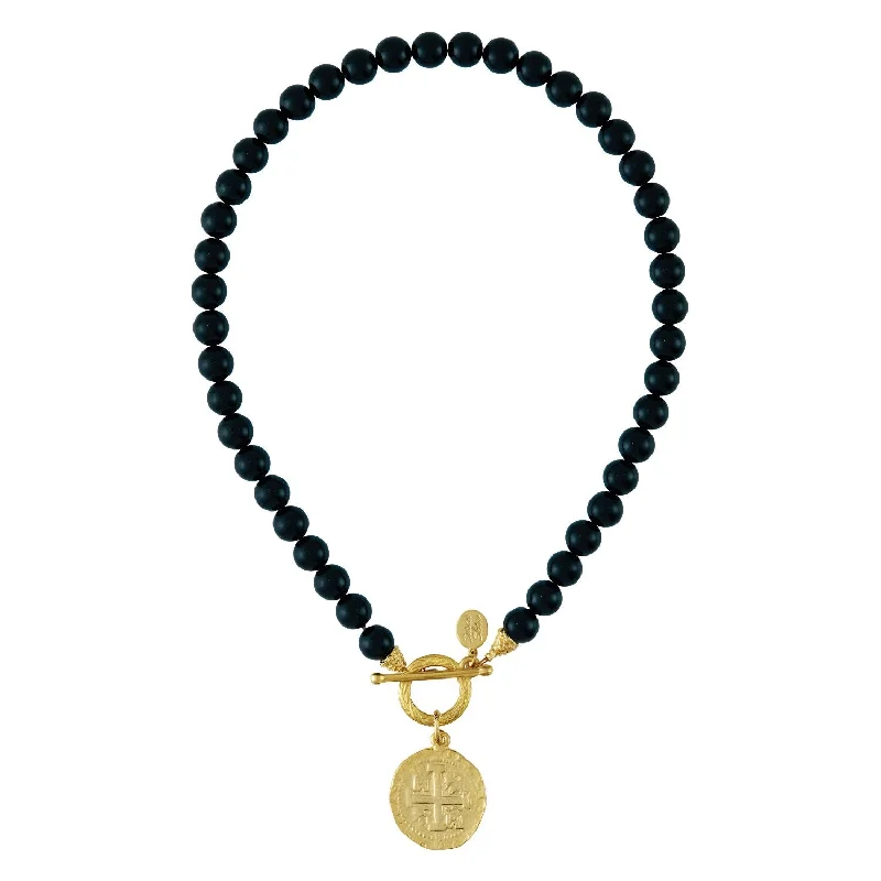 Coin Toggle Onyx Necklace