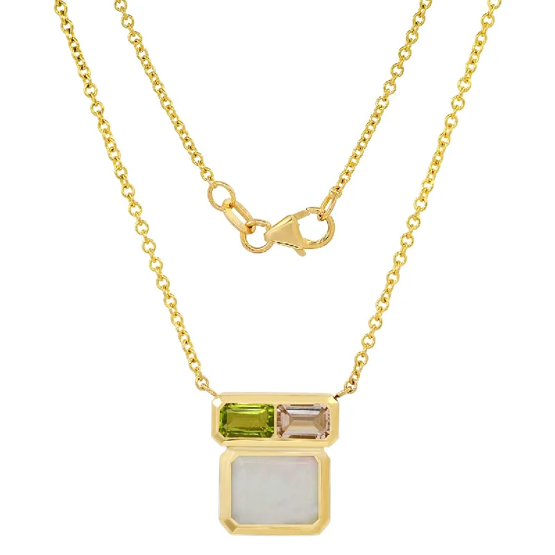 14K YG Opal, Peridot and Morganite Mosaic Necklace