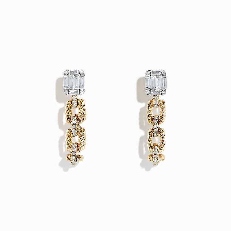 D'Oro 14K Yellow Gold Chain Link Diamond Earrings