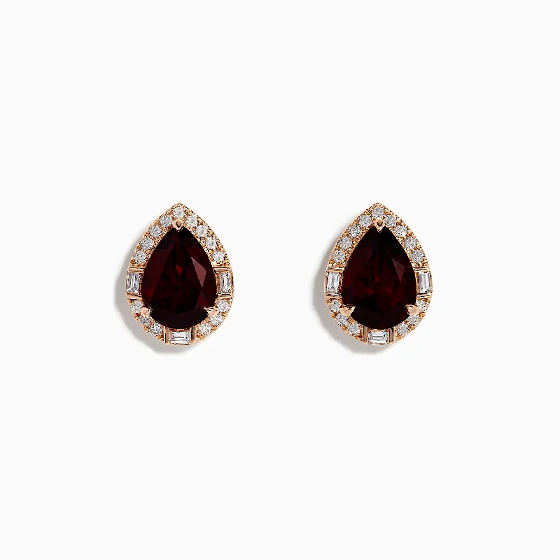 14K Rose Gold Garnet and Diamond Earrings