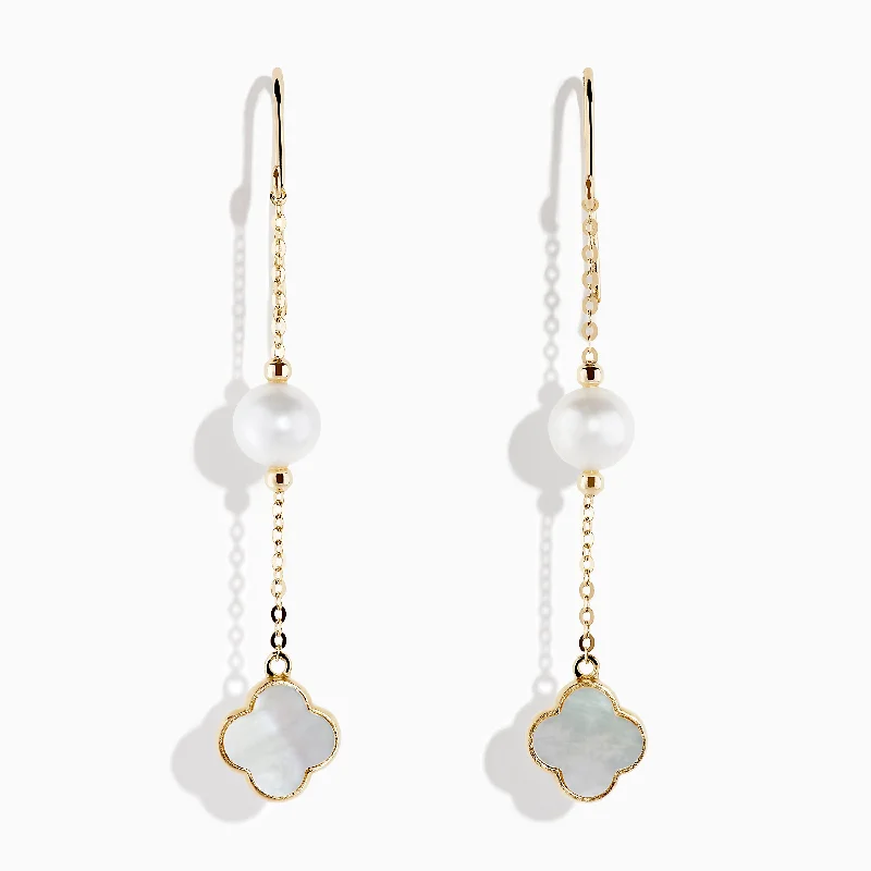 14K Yellow Gold Mother of Pearl and Cultured Pearl Earrings