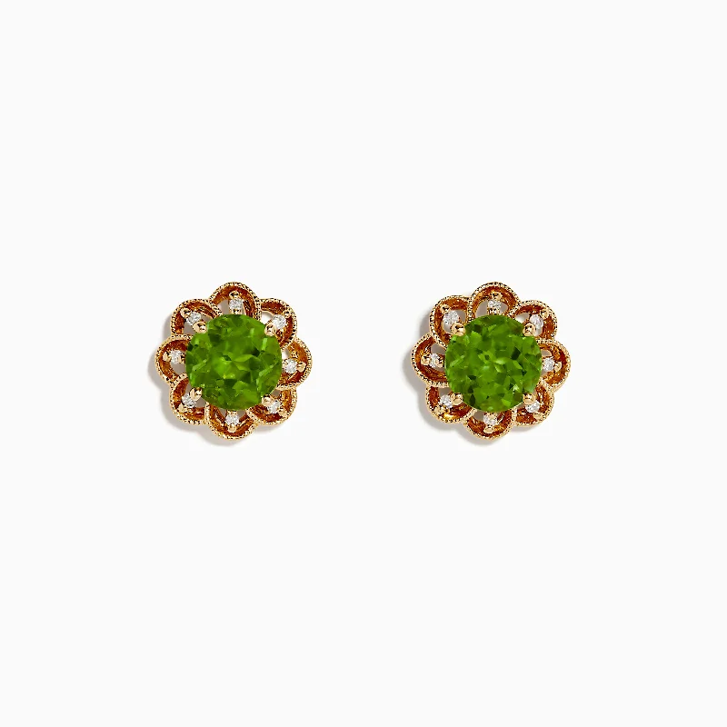 14K Yellow Gold Peridot and Diamond Earrings