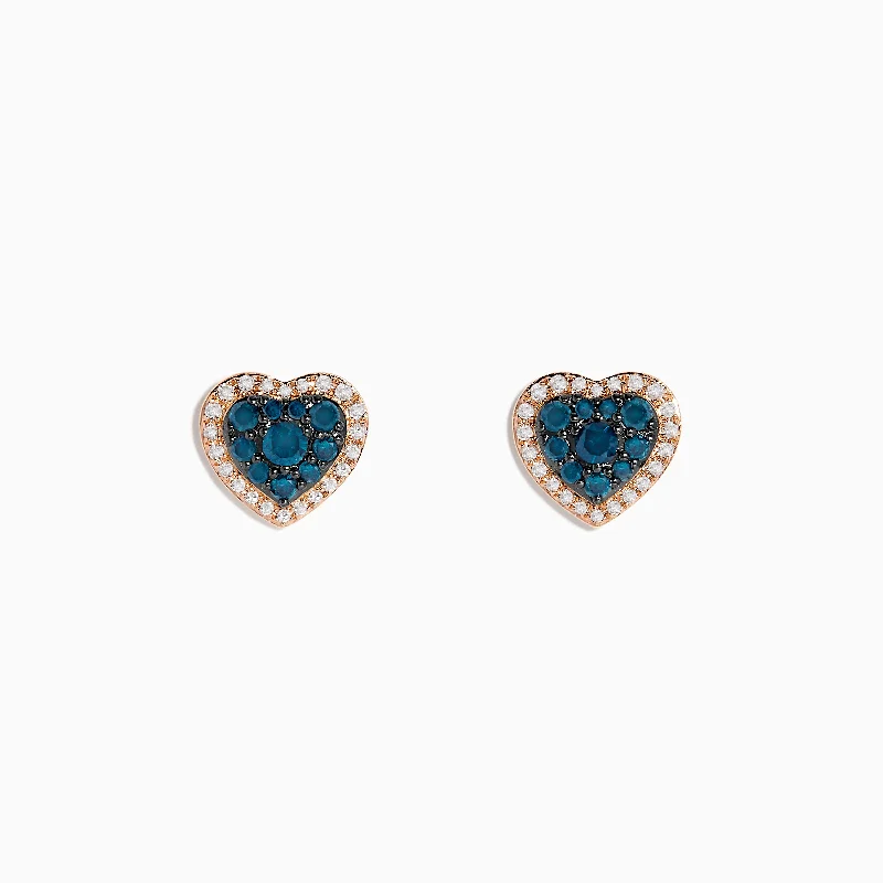 Bella Bleu 14K Rose Gold Blue and White Diamond Heart Earrings