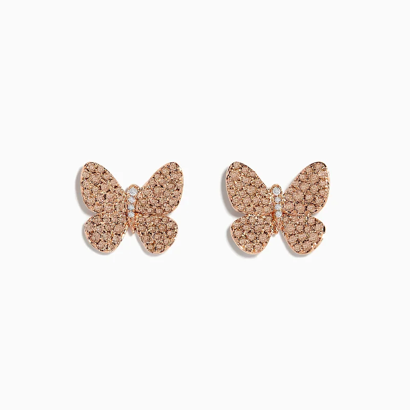 14K Rose Gold Diamond Butterfly Earrings