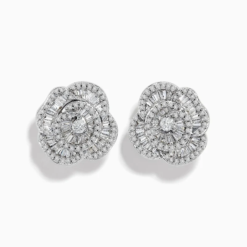 Nature 14K White Gold Diamond Flower Earrings