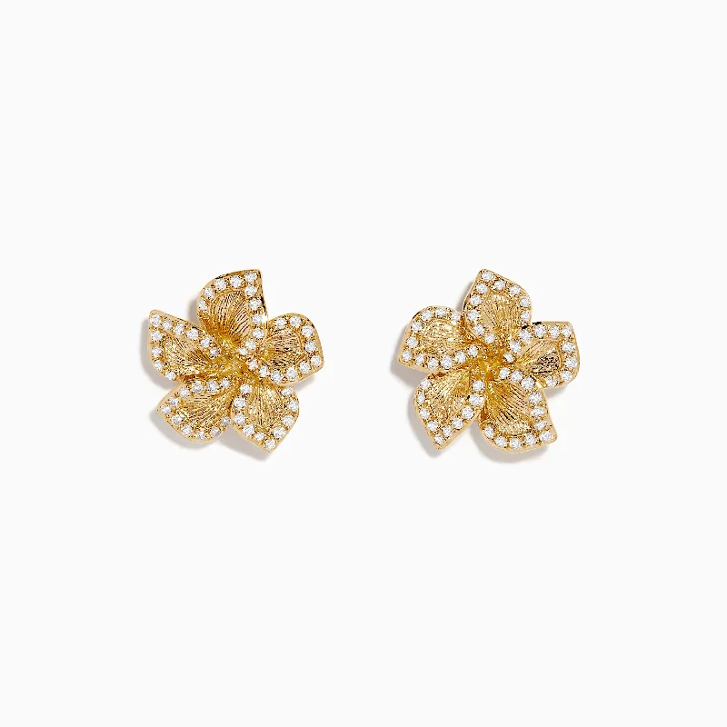 Nature 14K Yellow Gold Diamond Flower Earrings