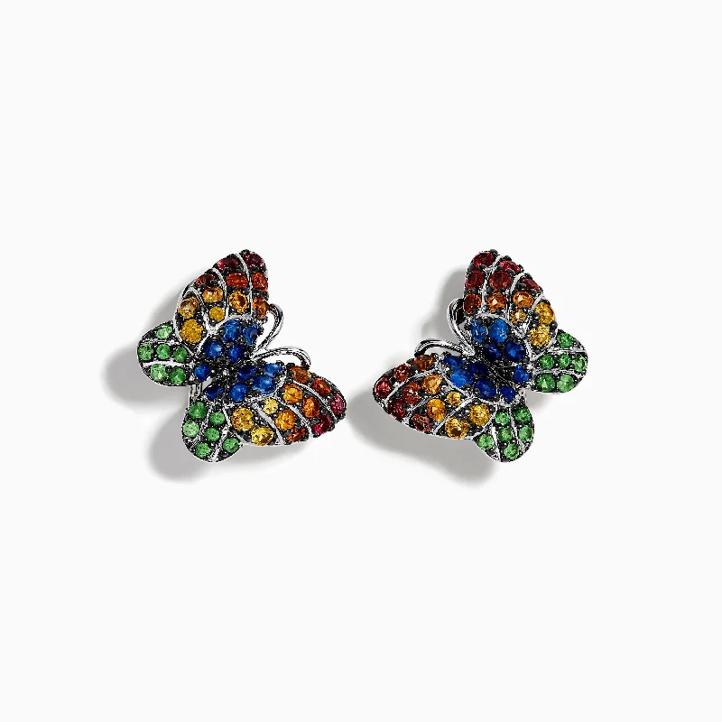 Nature Sterling Silver Multi Gemstone Butterfly Earrings