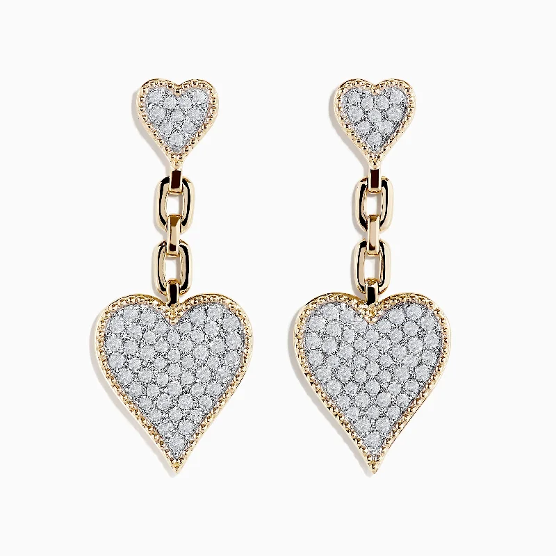 Novelty 14K Yellow Gold Diamond Heart Earrings