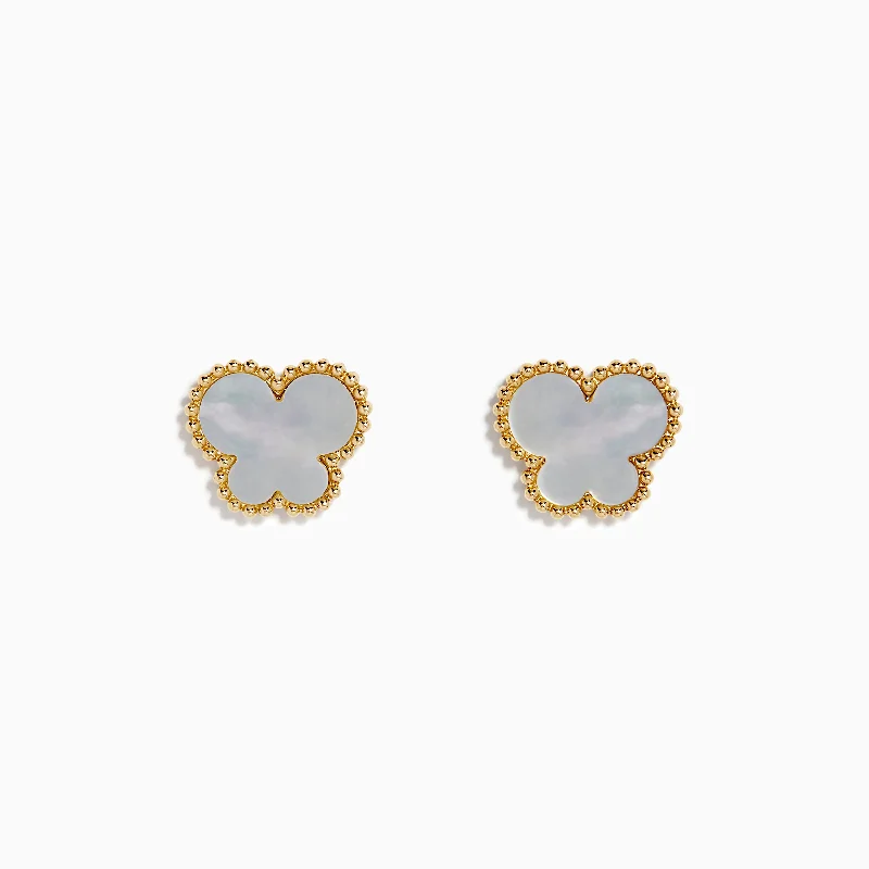 Novelty 14K Yellow Gold Mother of Pearl Butterfly Earrings