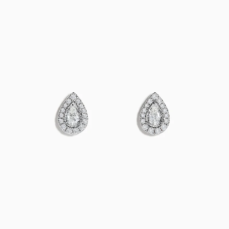 Pave Classica 14K White Gold Pear Shape Diamond Halo Earrings 0.45 TCW