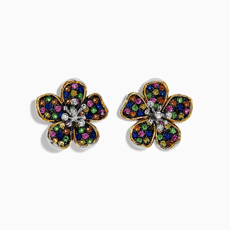 Splash Sterling Silver Diamond, Sapphires & Tsavorite Flower Earrings