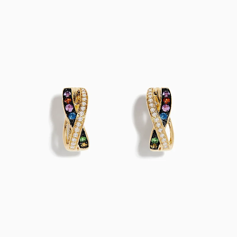 Watercolors 14K Yellow Gold Multi Sapphire and Diamond Earrings