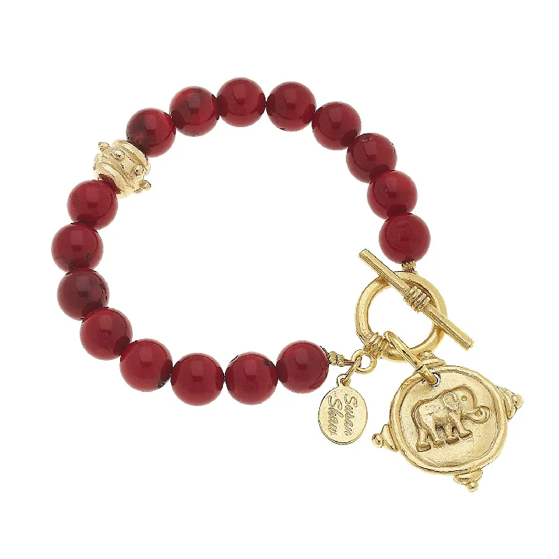 Elephant Intaglio Red Coral Bracelet