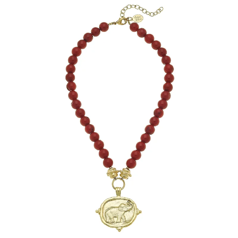 Elephant Intaglio Red Coral Necklace