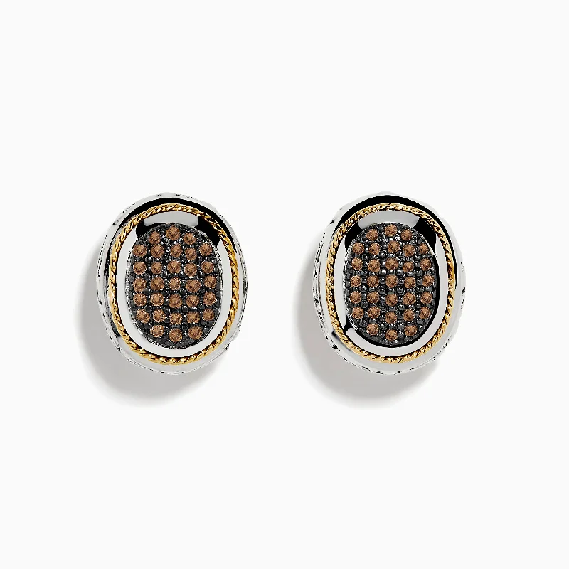 Espresso 925 Sterling Silver and 18K Yellow Gold Espresso Diamond Earrings