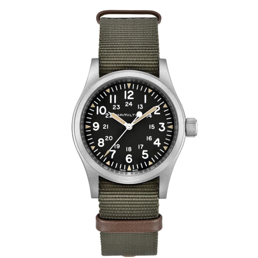 Hamilton Khaki Field Mechanical Watch Black Dial Green Strap 38mm