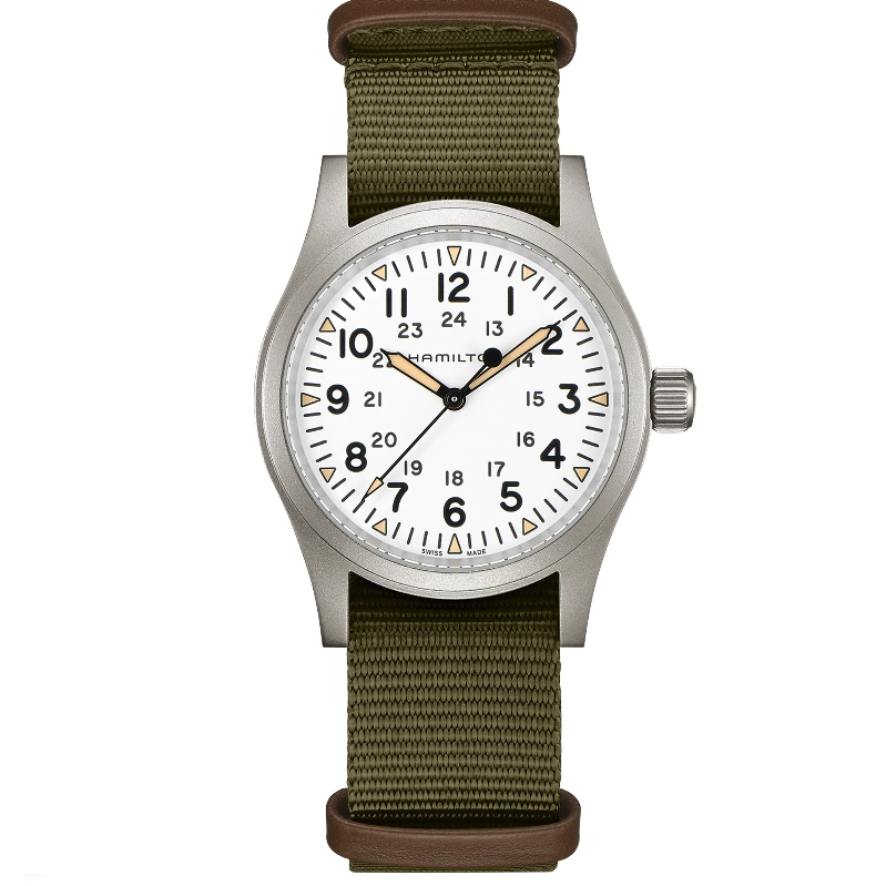 Hamilton Khaki Field Mechanical White Arabic Dial NATO Strap 38mm