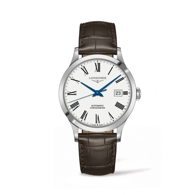 Longines Record Watch White Dial Brown Strap 40mm Automatic