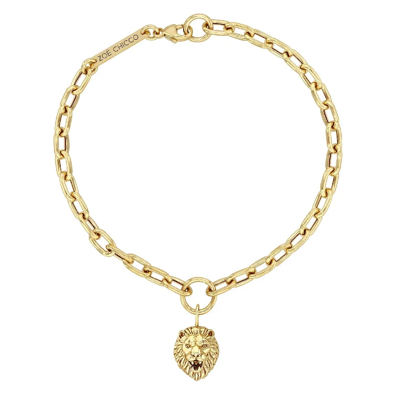 Medium Square Oval Link Bracelet with Dangling Lion Head